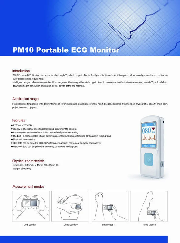 FDA CONTEC портативный ЭКГ монитор PM10 пульсометр ЖК-дисплей Bluetooth Быстрое измерение медицинское устройство