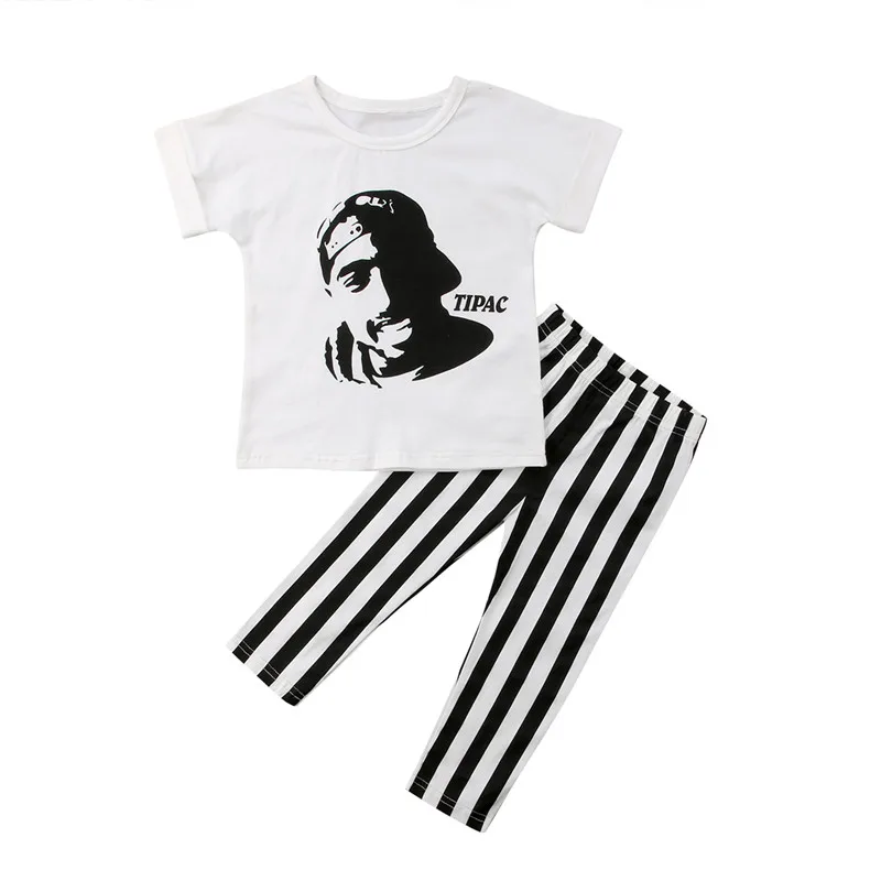 

Fashion Children's Set Summer Baby Girls Short Sleeve Tops T Shirt+Striped Long Pants 2Pcs Outfits 2018 New Cute Kids Clothes