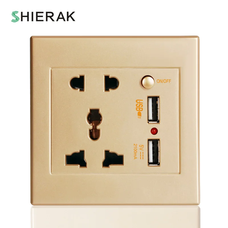 SHIERAK 2.1A 5 в двойной usb порт универсальная стандартная розетка домашнее настенное электрическое зарядное устройство двойная розетка розетки для зарядки - Тип: Gold