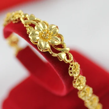 

Retro Flowers Shaped Bracelet Yellow Gold Filled Luxury Womens Bracelet & Bangle Bridal Jewelry Gift pulseira feminina