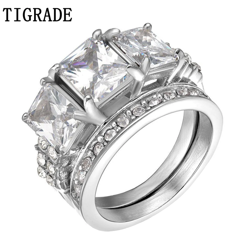 Женское кольцо из нержавеющей стали с крупным кристаллом и фианитом|ring set|ring set