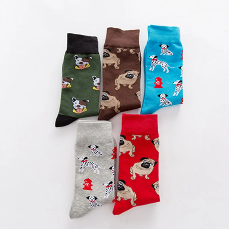 Новинка, мужские носки, цветные осенние Носки с рисунком собаки, повседневные хлопковые носки, EU41-46, удобные, эластичные, мягкие носки