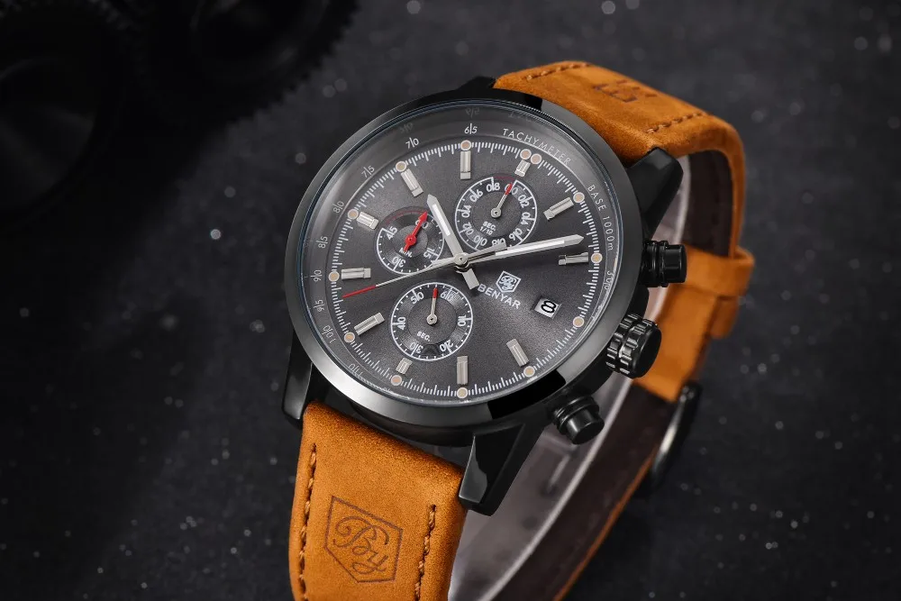 Relojes Hombre 2019 BNEYAR кварцевые Брендовые мужские часы водостойкий Хронограф Спортивные кожаные военные наручные часы Relogio Masculino