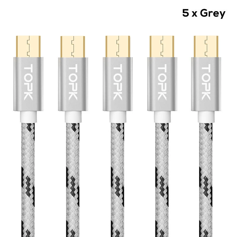 [5-Pack] TOPK 2A Micro USB кабель для мобильного телефона, кабель для синхронизации данных для Xiaomi samsung huawei Micro usb порт, кабель для зарядного устройства - Цвет: 5x Grey Cable