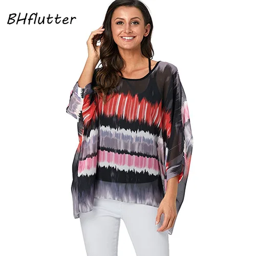 BHflutter 4XL 5XL 6XL размера плюс, женская блузка, сексуальные летние топы с открытыми плечами и леопардовым принтом, повседневные шифоновые блузки, рубашки - Цвет: picture color