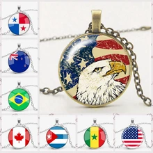 Fashion Multinational Flag Charm Time Gem Glass Necklace European and American National Flag Sign Pendant Necklace Fashion Multinational Flag Charm Time Gem Glass Necklace European and American National Flag Sign Pendant Necklace