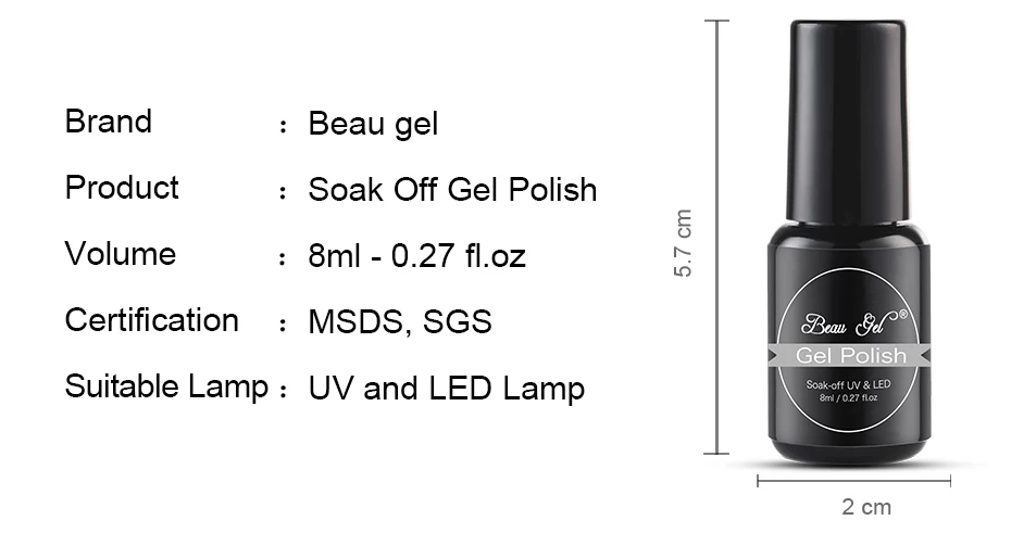 Beau гель 8 мл УФ-гель для ногтей Светодиодный лампа эмалированный Лак чистый Цвет Гель-лак Полупостоянный Гибридный Гель-лак грунтовка для ногтей