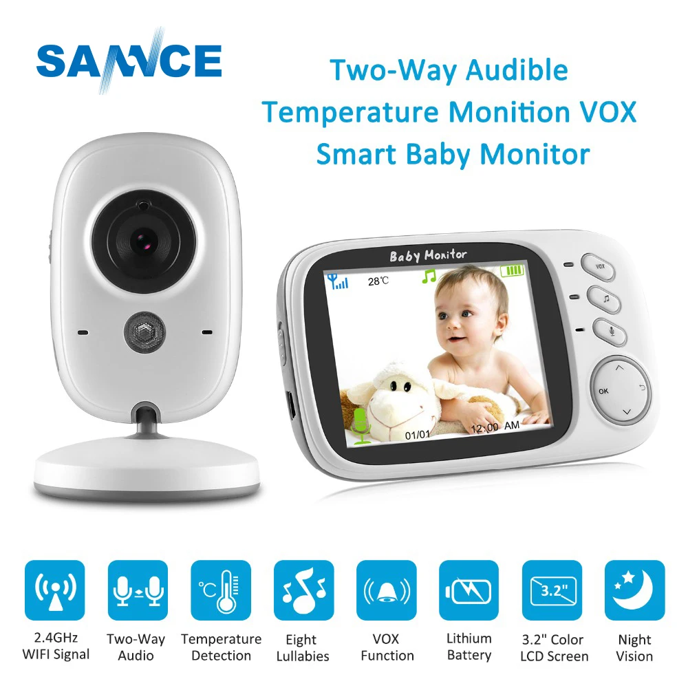 SANNCE 3 2 inch LCD Baby Monitor IR Night Vision 2 way Talk 8 Lullabies Temperature