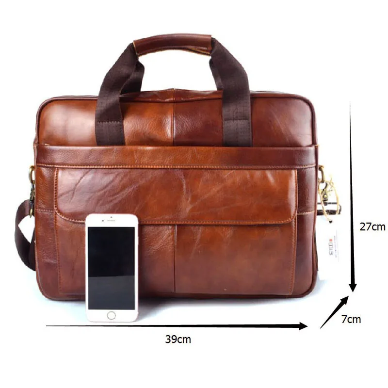 EUMOAN Genuine Leather genuine leather laptop bag Handbags Cowhide Men Crossbody Bag Men's Travel brown leather briefcase