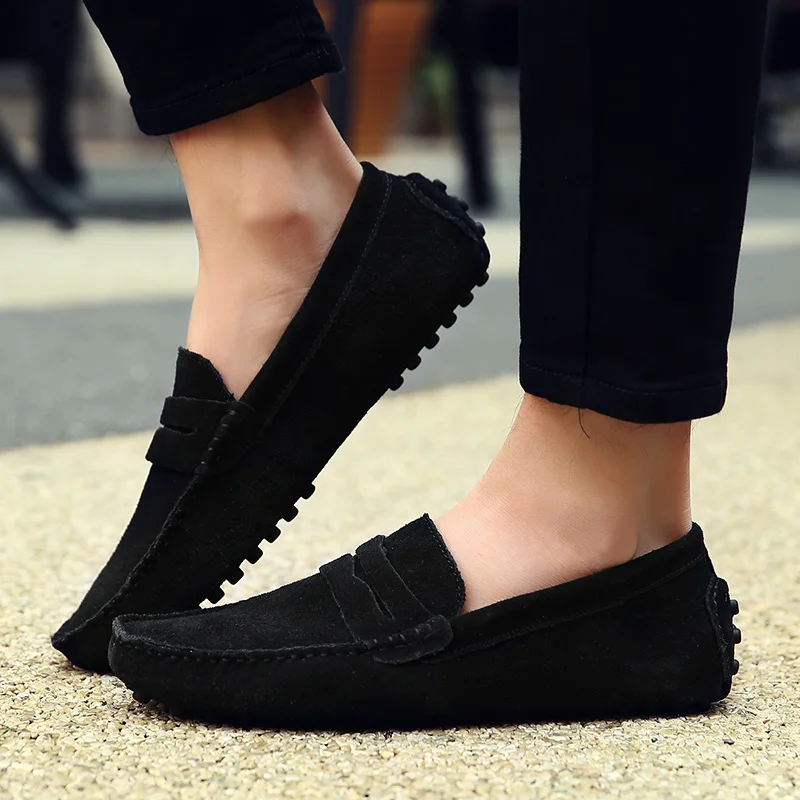 Модные летние стильные Мягкие Мокасины; мужские лоферы; Высококачественная Брендовая обувь из натуральной кожи; мужская обувь на плоской подошве; обувь Gommino для вождения - Цвет: Black
