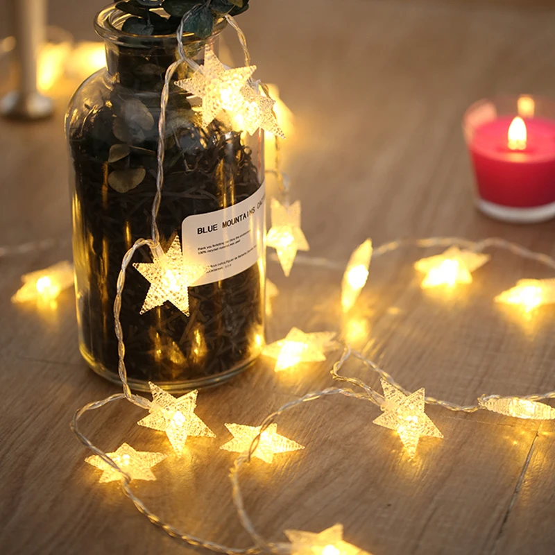 

6M 40LEDs Small Ball Snowflower Star Warm Light Led String Wedding Garland for Home Decor New Year Christmas Decorations