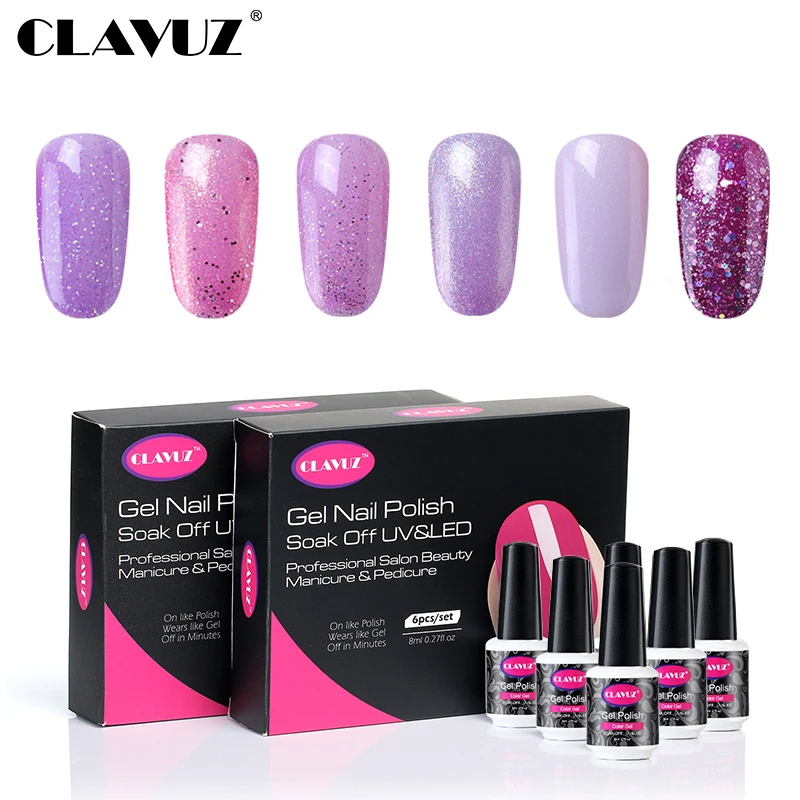 

CLAVUZ 8ml 6pcs/Set UV Nail Gel Polish Set Nude Gray Pink Red Color Semi Permanent Need Manicure Nails Art Glitter Varnish Sets