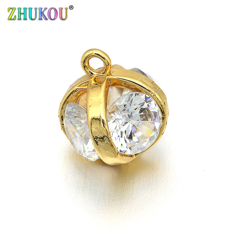 

8*11mm Brass Micro Pave Cubic Zirconia Pendant Charms, Round Bead, Mixed Color, Hole: 1mm, Model: VD276
