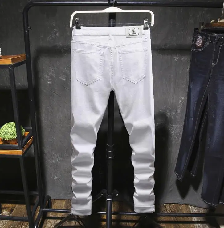 Мужская мода белый Gecko бабочка цветок вышивка джинсы Slim Fit вышитые джинсовые брюки