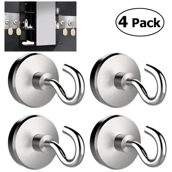 

OUNONA 4pcs 40LB Magnetic Hooks Neodymium Hanging Storage Hook Holder Set for Refrigerator