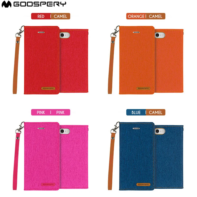 

Original MERCURY GOOSPERY Wallet Style Case Canvas Flip Cover For iPhone 5 5s SE 6 6s 7 8 Plus X series