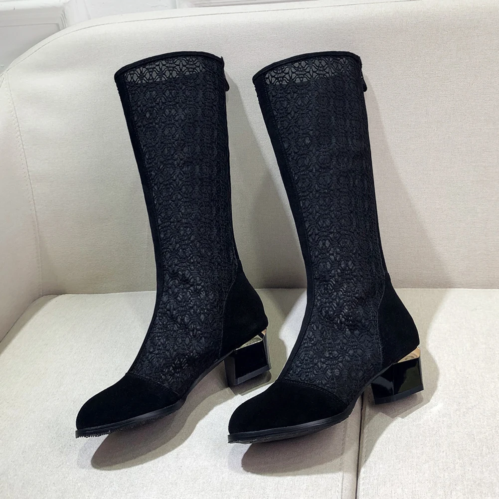 LAPOLAKA/Большие размеры 33-43, кружевные летние ботинки с сеточкой женская обувь модная обувь на квадратном каблуке женские ботинки