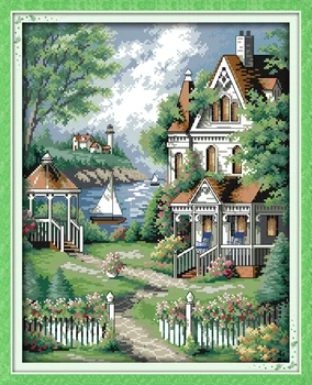 

European-Style Villa Scenery Cotton Cross stitch kits 11CT Accurate Printed Embroidery DIY Handmade Needlework Home Decor