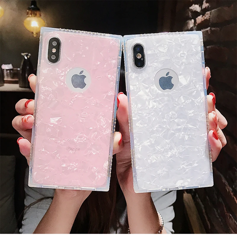 

Case For iPhone X Xs 8 7 Plus 6S Cover Korean Square Shiny Marble Girly Soft TPU Case For Samsung S9 Plus P20 Pro P20 Lite Cases