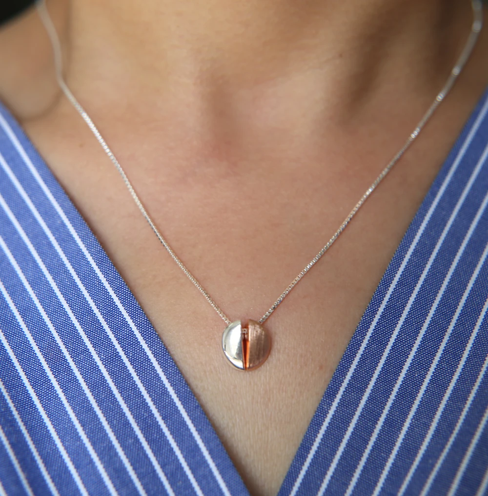 Genuine 925 sterling Silver Double half love Pendant Necklace silver