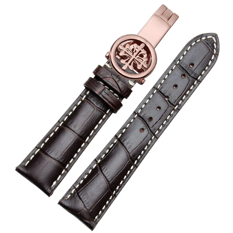 Кожаный ремешок подходит для наручных часов patek Philips, цепочка для часов из коровьей кожи, складывающаяся кнопка из розового золота, 19 20 22 мм - Цвет ремешка: 9