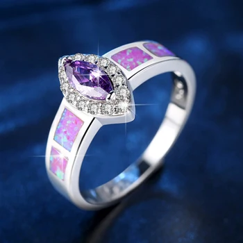 

Luxury purple opal horse eye zircon Wedding rings for women Silver color Shiny Crystal Gilrs Lady Engagement party jewelry Ring