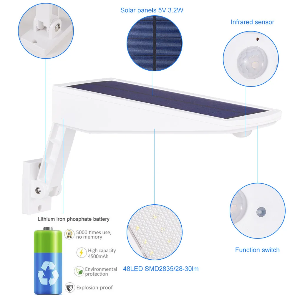 Светодиодный светильник на солнечной батарее, уличный водонепроницаемый 48 Светодиодный Садовый Солнечный светильник с датчиком движения PIR 4 режима с пультом дистанционного управления 900LM солнечные лампы