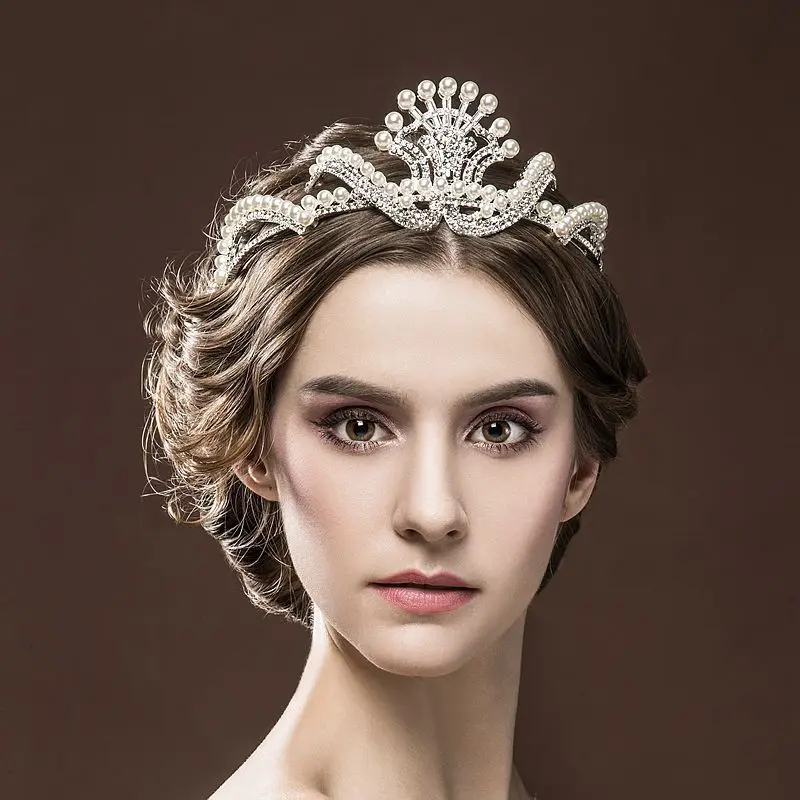 Royal Pearl Hair Jewelry Bridal Tiara Handmade Silver Plated imperial