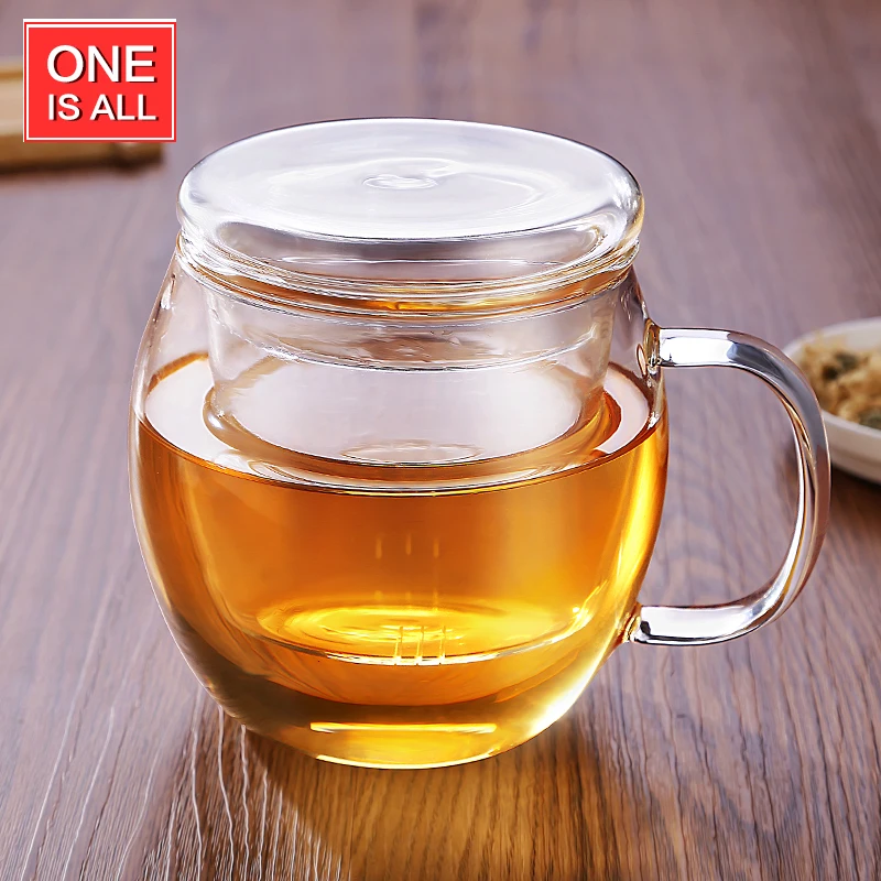 One Is All 300ml Transparent Glass Mug With Filter Tea Mug with Lid