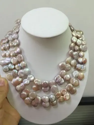 

18-19INCH 2 STRANDS 14-16MM NATURAL MULTICOLOR PURPLE PEARL NECKLACE