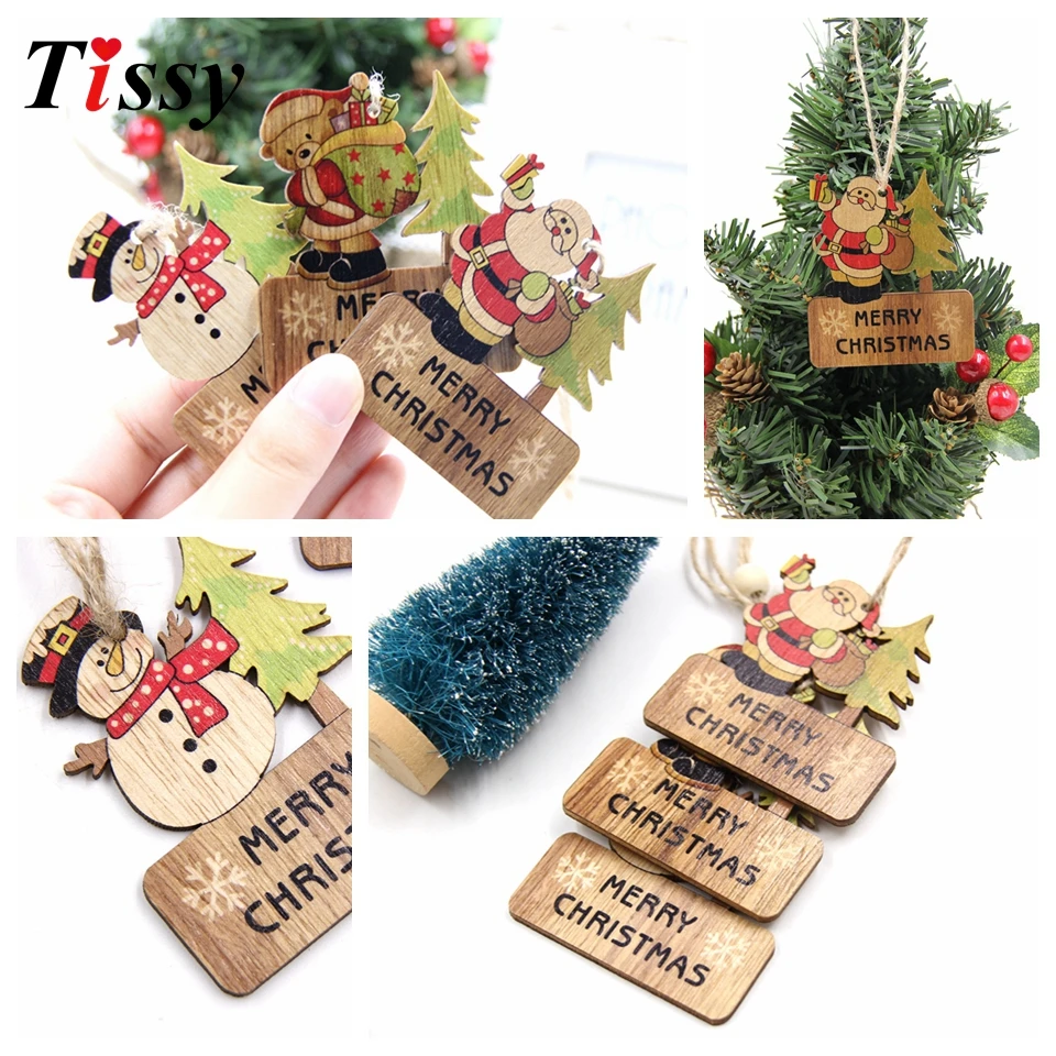 3 шт. Merry Christmas Craft DIY Деревянные Подвески, украшения орнамент с рождественской елкой для домашнего декора, рождественские украшения для вечеринки, детский подарок