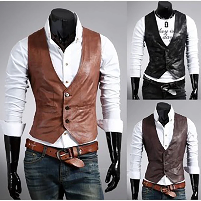 Mens Suit Vest New Men's Slim Plus Size Leather Vest Simple and Stylish Wild Vest Business Vest Waistcoat Waist Coat for Men