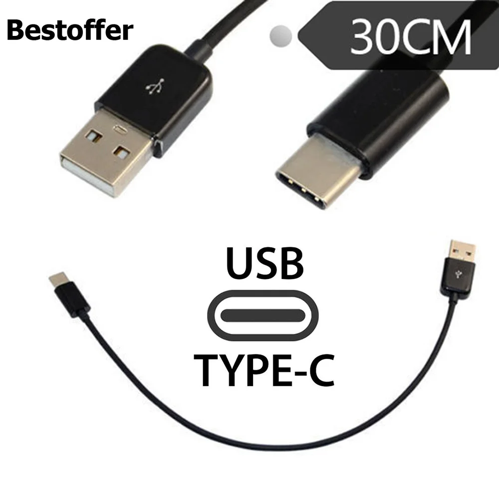 

USB 3.1 Type C to USB Type A Cable Male to Male Fast Charging Data Cord 30cm Black White Color Type-C