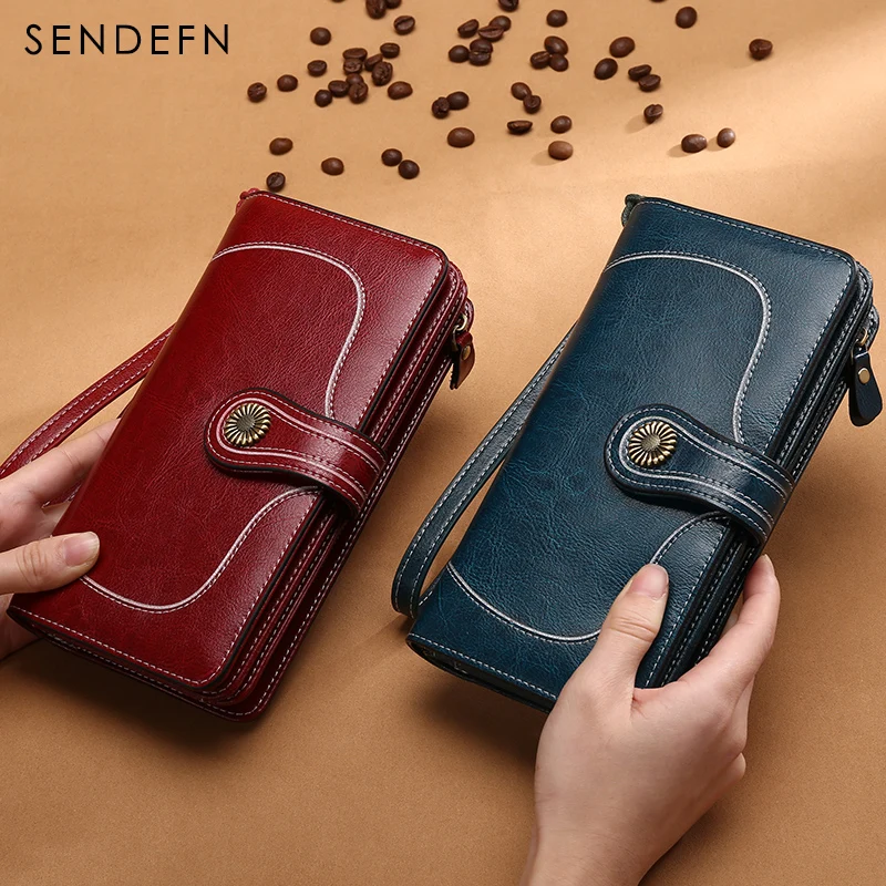 Large Capacity Split Leather Card Holder Quality Wallet Long Women Wallet Zipper Clutch Casual Zipper Retro Purse Women