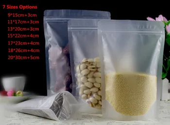

100pcs/lot-7 sizes options Frosted Transparent Stand Up Gift Bags Zip Lock Seal Plastic Bags for Coffee Sugar Food Packaging
