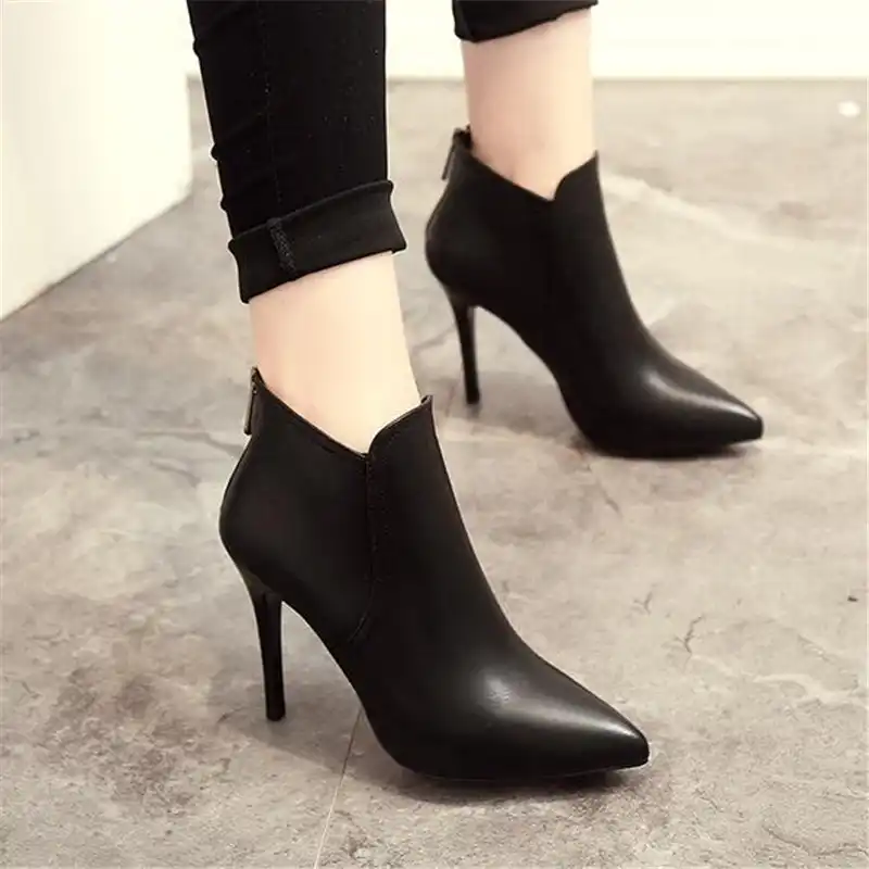 comfortable black booties with heel