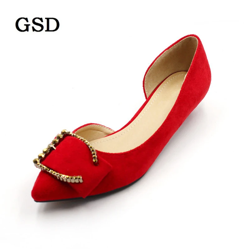 

Sexy Pointed Toe Pumps Women's D'Orsay Low Heels Flock Metal Decoration Slip On Female Low Heels Shoe Ladies Wedding shoes Red