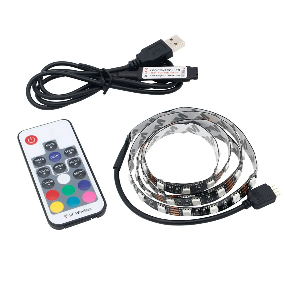 [DBF] DC 5 В USB Светодиодная лента 5050 RGB HDTV lcd PC фоновое освещение 60 Светодиодный s/m с 17Key RF пульт дистанционного управления 50 см/1 м/2 м набор