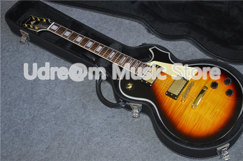 

Custom Shop Solid Guitar Body Suneye LP Custom Style Electric Guitarra With Cream Pickguard & Guitar Case In Stock