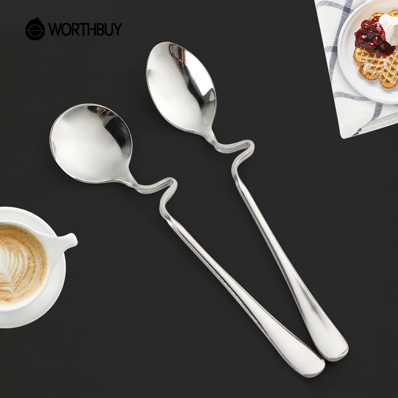 WORTHBUY 2 Pcs/Set Creative Suspensible Coffee Spoon With Long Handle