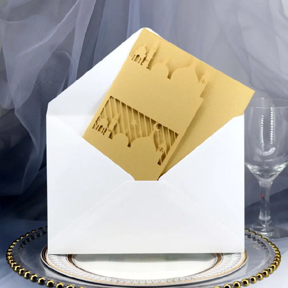  10 Set Laser Cut Hollow Church Eid Greeting Mubarak Wedding Party Invitation Cards Inner Envelope R - 33011580809