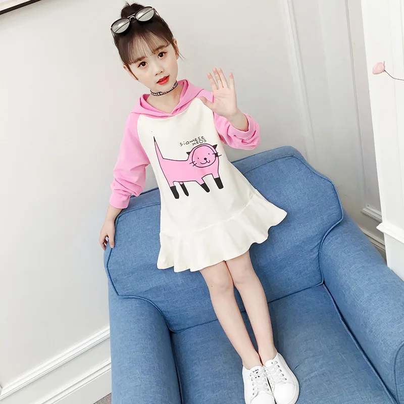 

Girls hoodie dress elegant 2019 Spring tutu dress Kids hooded dresses for girls Long sleeve Princess costume Age for 4-13y
