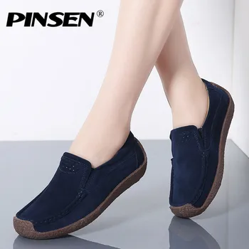 

PINSEN 2020 Autumn Flats Women Shoes Leather Suede Slip On Shoes Woman Ballet Flats Ladies Shoes Oxfords for Women Moccasins