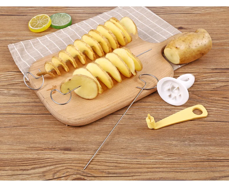 Креативный 1 шт. вращающийся нож для картофеля из нержавеющей стали+ пластиковый витой резак для картофеля спиральный картофельный кухонный инвентарь для тонкой нарезки