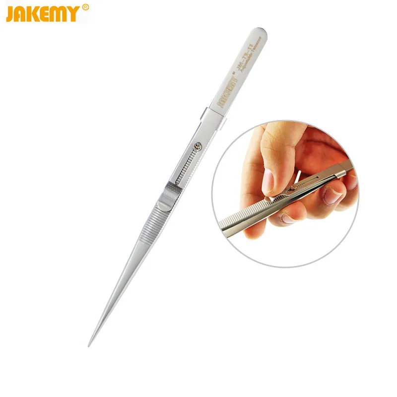Jakemy 165mm Adjustable Tweezers Anti-static Stainless Steel Tweezers Straight Pointed Tip Slide lock Hold Tightly JM-T9-11 Jakemy 165mm Adjustable Tweezers Anti-static Stainless Steel Tweezers Straight Pointed Tip Slide lock Hold Tightly JM-T9-11