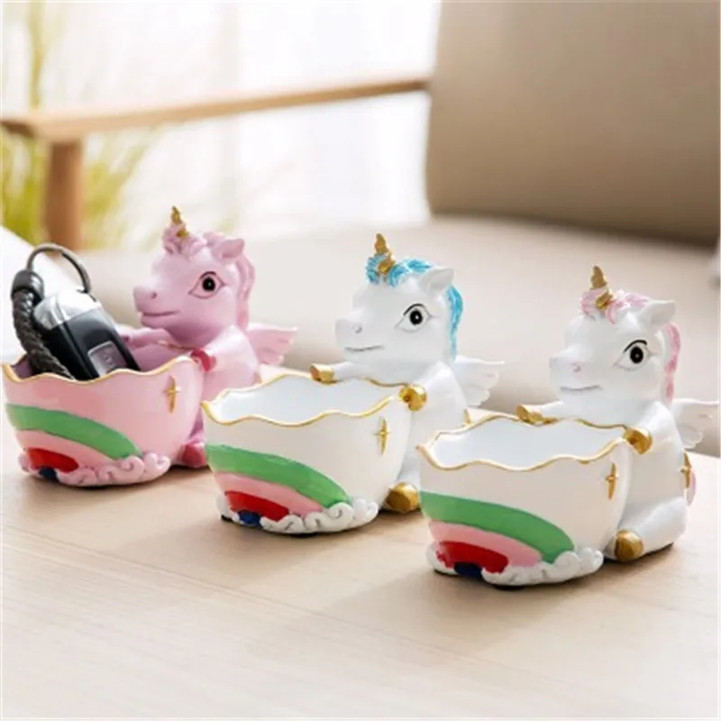 

European Style Cute Unicorn Resin Craftwork Decoration Creative Living Room Desktop Sundries Storage Box Jewelry Tray X2027