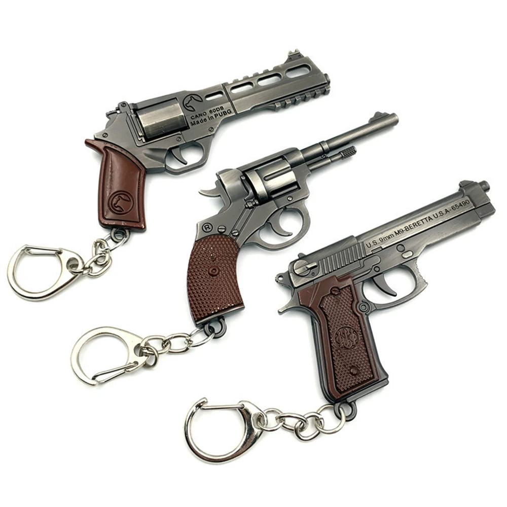 

20 Pieces Online Battle Ground Game Escape Around P92 Pistol Revolver Survival Weapon Model Key Chain Gift for Boyfriend Keyring
