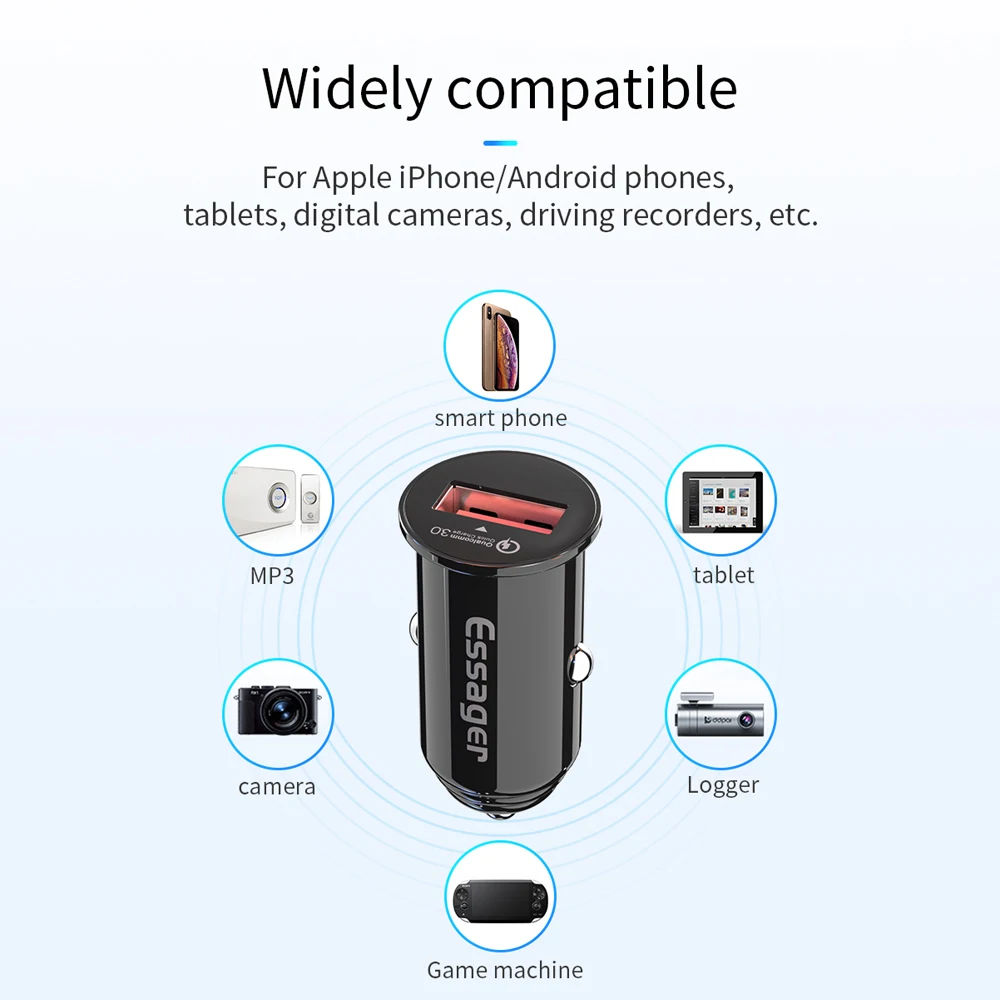 Essager شاحن سيارة USB صغير سريعة تهمة 3.0 سيارة الهاتف شاحن هواتف xiaomi mi سامسونج فون QC3.0 QC سريع المحمول سيارة شحن Essager شاحن سيارة USB صغير سريعة تهمة 3.0 سيارة الهاتف شاحن هواتف xiaomi mi سامسونج فون QC3.0 QC سريع المحمول سيارة شحن