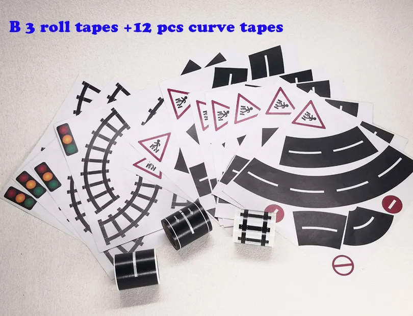 Детская многоразовая лента-головоломка для сцены дорожного движения, дизайн с наклейками на железнодорожную дорогу, автостраду, с автомобилями, обучающая игрушка для мальчиков - Цвет: B tapes without cars