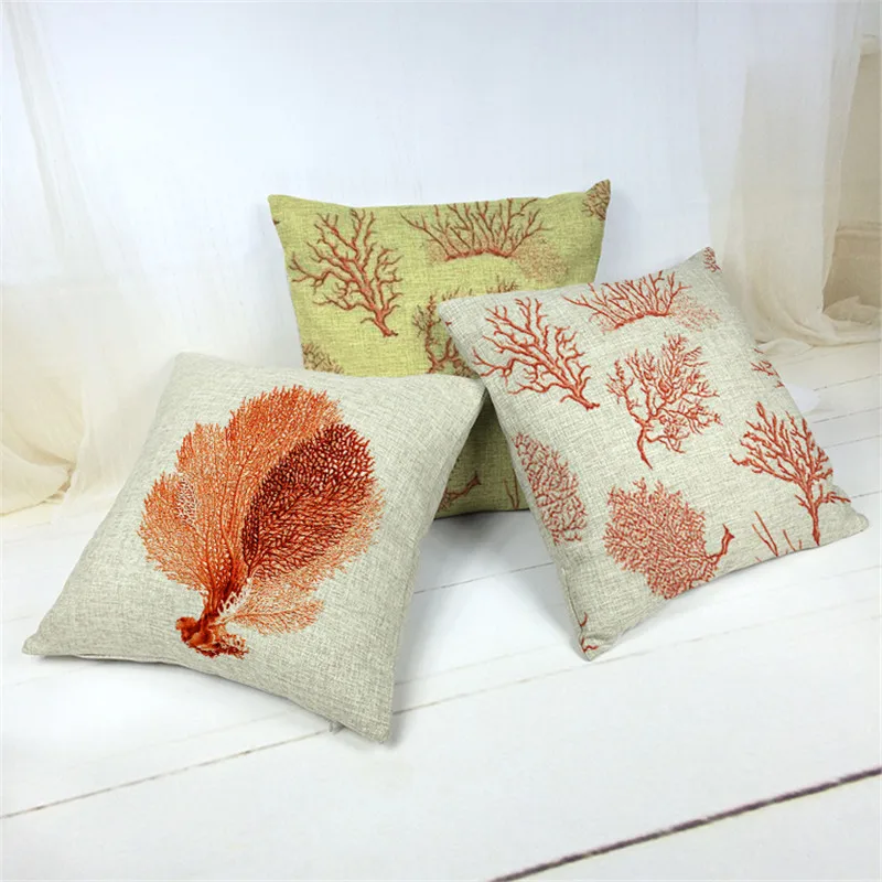 

Ocean Coral Cushion Cover Red Yellow Pillowcase European Gamer Chair Decorations Throw Pillow Cushion 17.7Inch Burlap Wholesaler